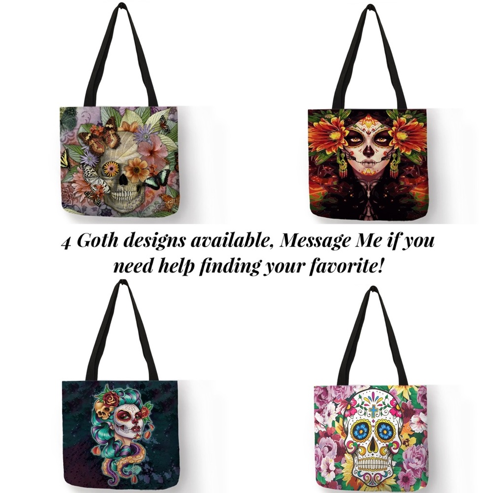 Eco-Friendly Colorful Sugar Skull Folding Tote Bag - Picture 13 of 14